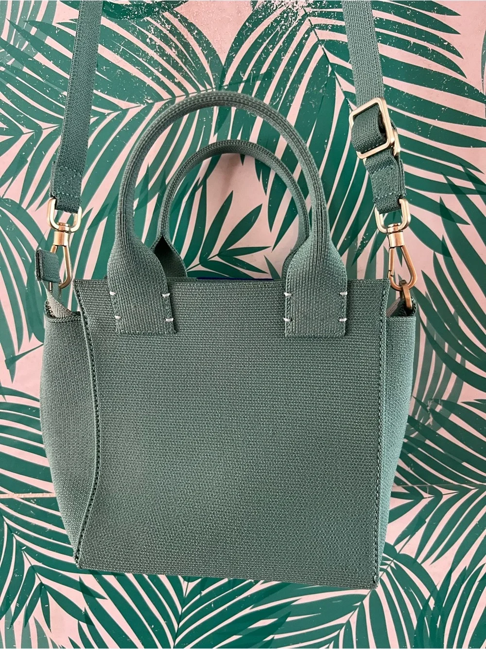 Rothy’s Original Mini Bag in Juniper Green NWOT Gold brushed hardware crossbody